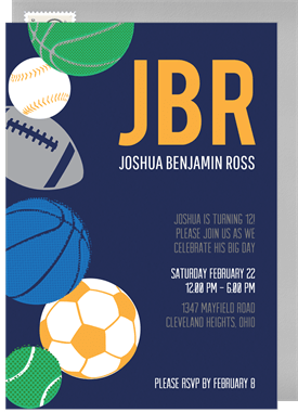 'Sports Fan' Kids Birthday Invitation