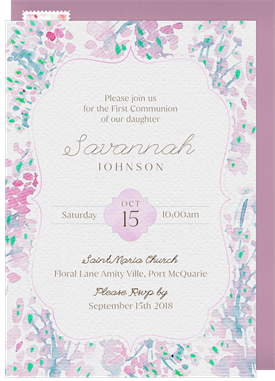 'Gorgeous Watercolor Pastels' First Communion Invitation
