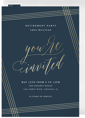 'Asymmetrical Pinstripe Frame' Retirement Invitation