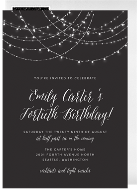'Sparkling String Lights' Adult Birthday Invitation