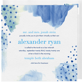 'Monochromatic Watercolor' Bar Mitzvah Invitation