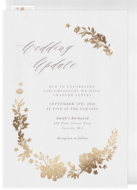 'Golden Floral Wreath' Wedding Updates Invitation