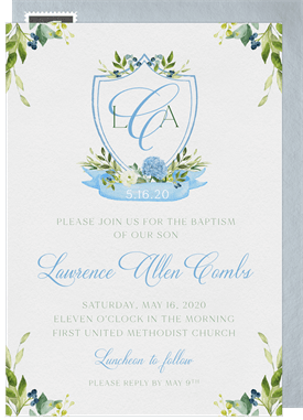 'Monogram Crest' Baptism Invitation