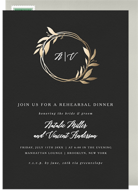 'Wreath Monogram' Rehearsal Dinner Invitation