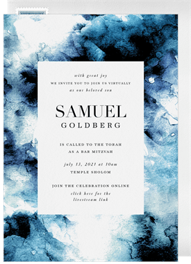 'Cloudy Watercolor' Bar Mitzvah Invitation