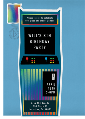 'Retro Arcade Game' Kids Birthday Invitation