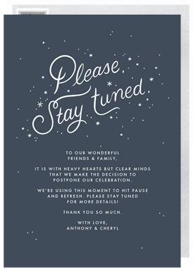'Please Stay Tuned' Cancel / Postpone an Event Announcement
