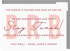 'BRB' Cancel / Postpone an Event Announcement