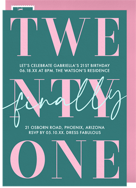 'Twenty One Finally' Adult Birthday Invitation