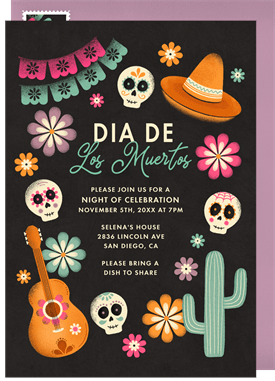 'Marigolds & Sugar Skulls' Halloween Invitation