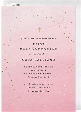'Simple Confetti Sparkles' First Communion Invitation