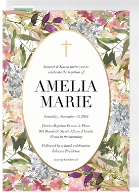 'Botanical Oval' Baptism Invitation