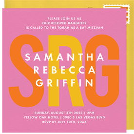 'Center Stage Initials' Bat Mitzvah Invitation