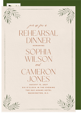 'Corner Leaves' Rehearsal Dinner Invitation