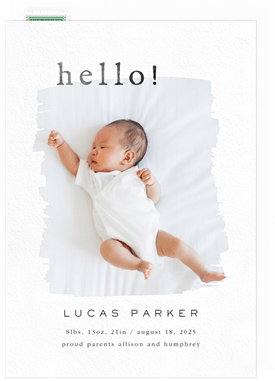 'Brushstroke Hello' Birth Announcement