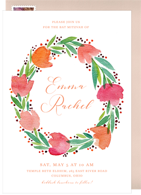 'Flower Garland' Bat Mitzvah Invitation