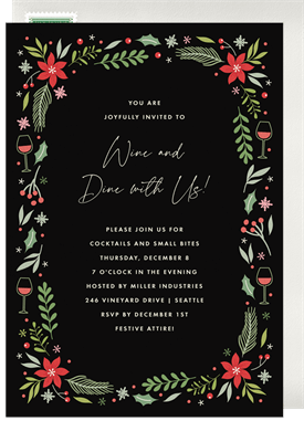 'Festive Floral Border' Business Holiday Party Invitation