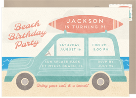 'Beachmobile' Kids Birthday Invitation