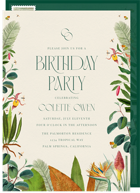 'Vintage Tropics Romance' Adult Birthday Invitation
