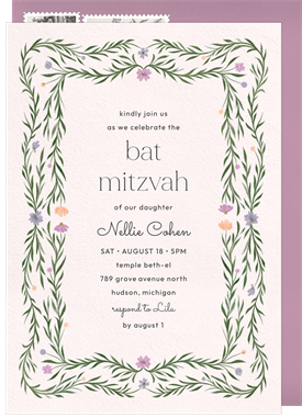 'Filigreed Florals' Bat Mitzvah Invitation