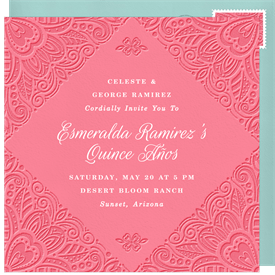 'Bold Floral Letterpress' Quinceañera Invitation