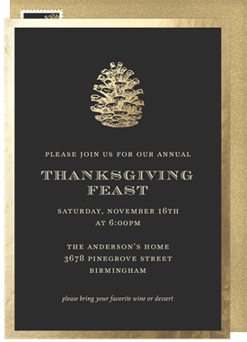 'Golden Pinecone' Thanksgiving Invitation